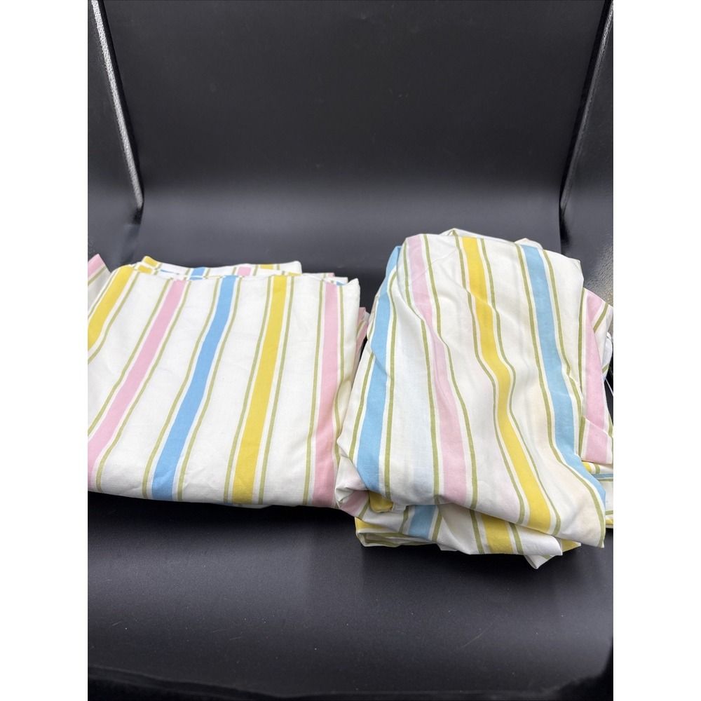 Vtg Pacific Miracale Striped Twin Sheet  2 Sets Pink Blue Yellow  Pastel Read